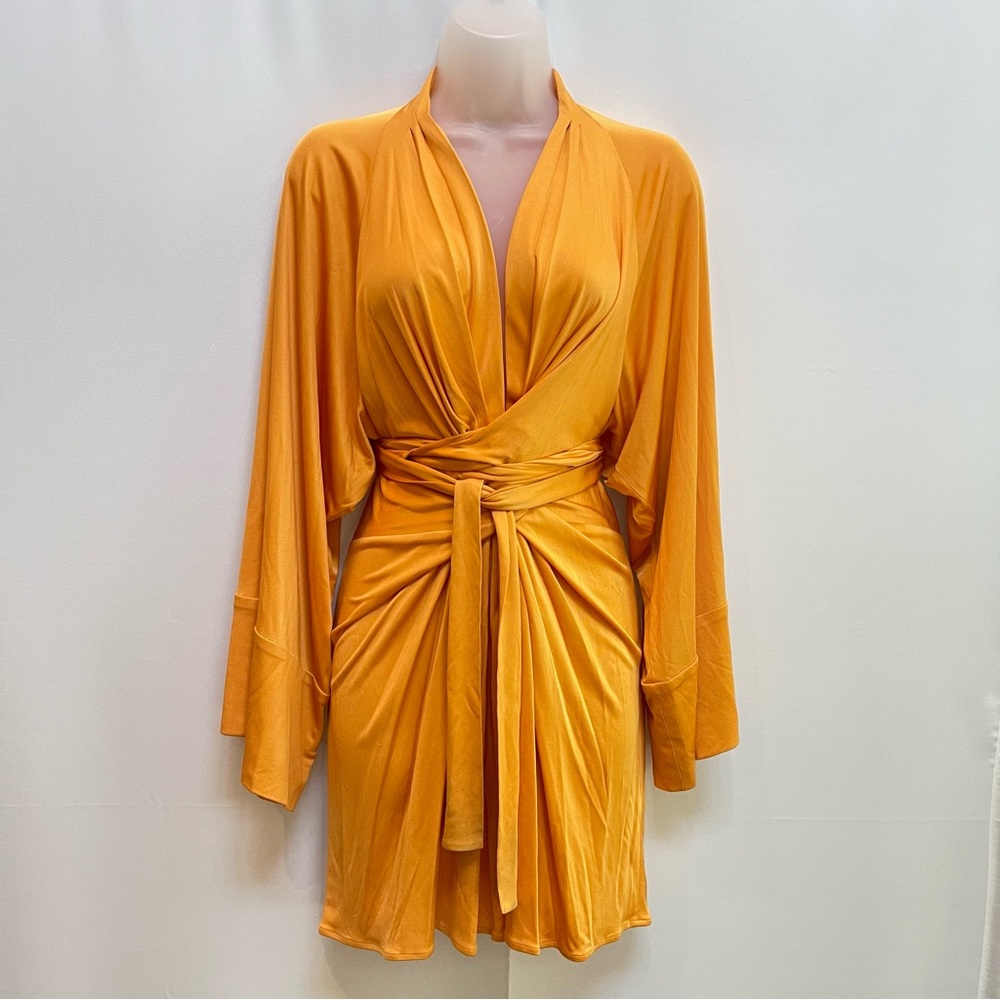 Issa London Star Studded Designer Vibrant Orange Silk Wrap Kimono Dress, Size 4